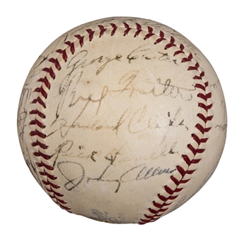 1941 St. Louis Browns Team Signed OAL Harridge Baseball With 21 Signatures Including Ferrell, Estalella, and Clift (JSA)